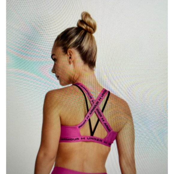 Under Armour Womens XS Crossback Low-Impact Sports Bra Pink Compression Fit - Picture 2 of 11